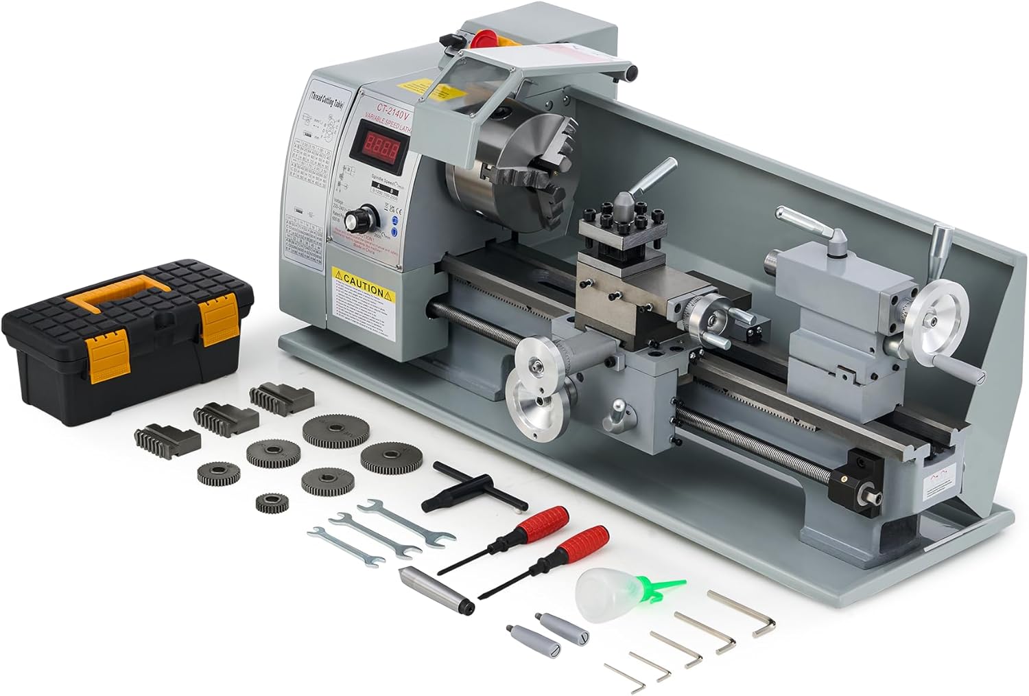 CREWORKS 8''x16'' 750W Mini Metal Lathe with LCD Display, HP Motor Mini Benchtop Metal Lathe w 3-Jaw Chuck, 50-2500 RPM Power Metal Lathes for DIY Machining Wood & Metal Working Tool