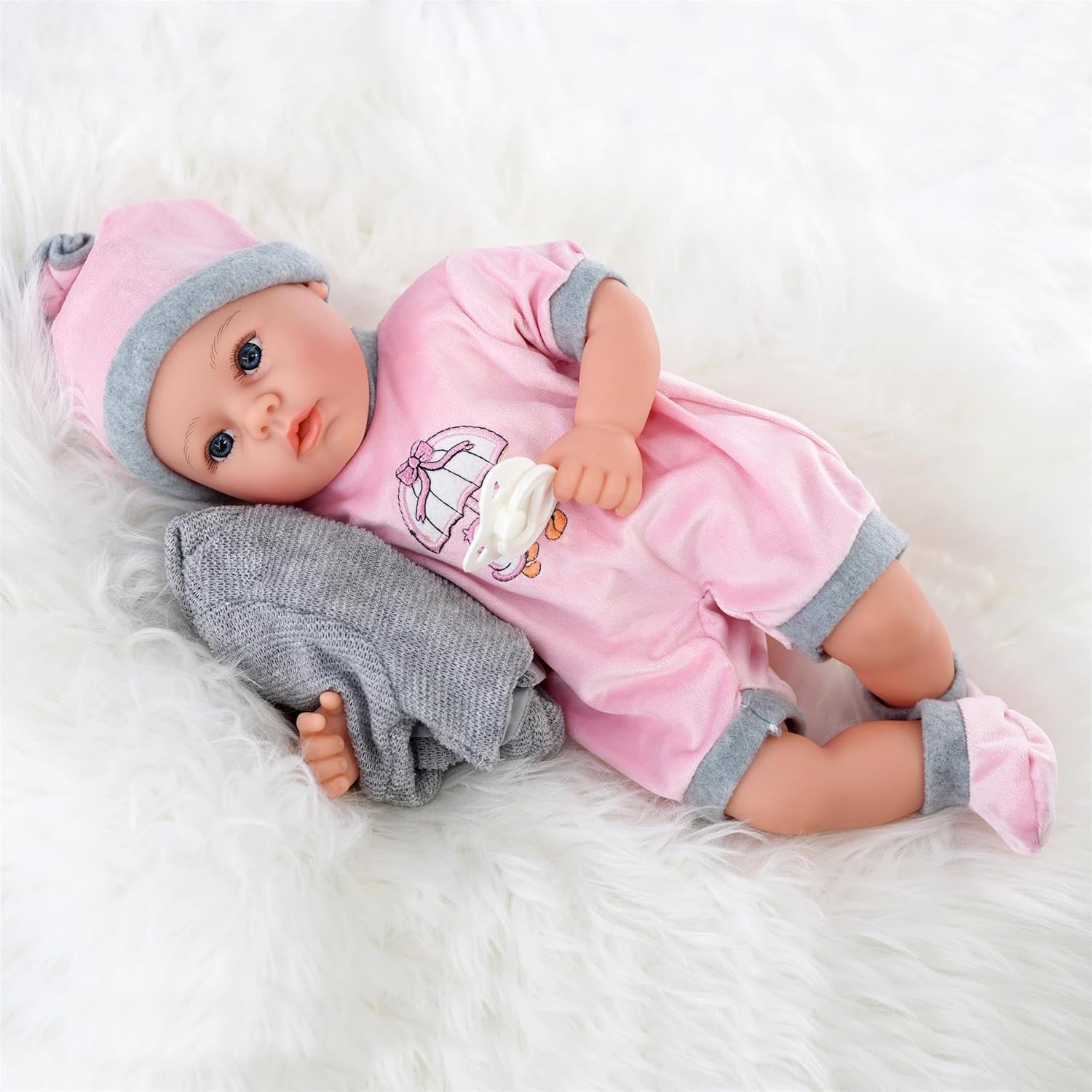 The Magic Toy Shop BiBi Doll Blush Realistic Baby Doll 18" – Soft Vinyl Baby for Girls & Boys with Interactive Sounds & Trendy Outfit – Newborn Girl for Kids 18 Months+