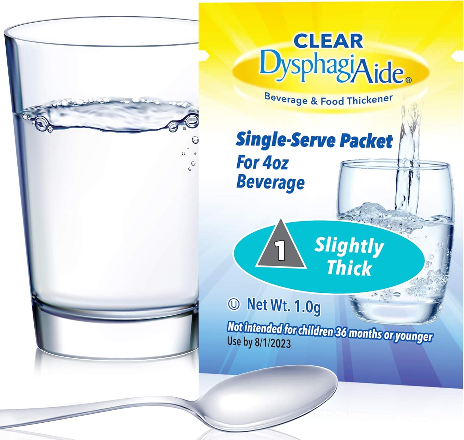 CLEAR DysphagiAide® Instant Beverage and Food Thickener, Level 1 Slightly Thick (Thin Nectar) Box of 24 Single Serve Packets