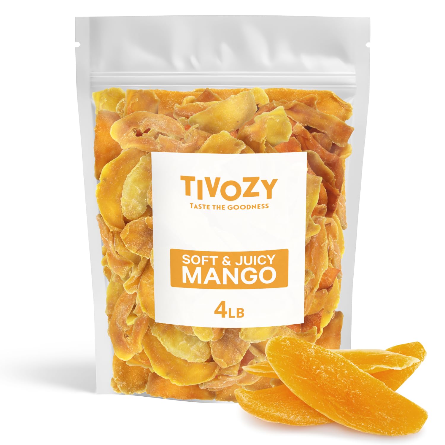 Dried Mango Slices - 4 Pound Bulk Pack, Soft & Juicy Sweet Dried Mango Healthy Snack, Delicious Texture, Chewy Ripened Mangos Dried Fruits with Natural Tangy Sweetness of Fresh Mangoes.