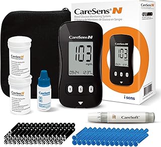 CareSens N Blood Glucose Monitor Kit with 100 Blood Sugar Test Strips, 100 Lancets, 1 Blood Glucose Meter, 1 Lancing Device, 1 Control Solution, Travel Case for Diabetes Testing