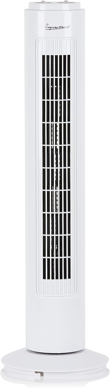 Signature S40012 29” 3 Speed Tower Fan with Oscillation, Adjustable Tilt, White