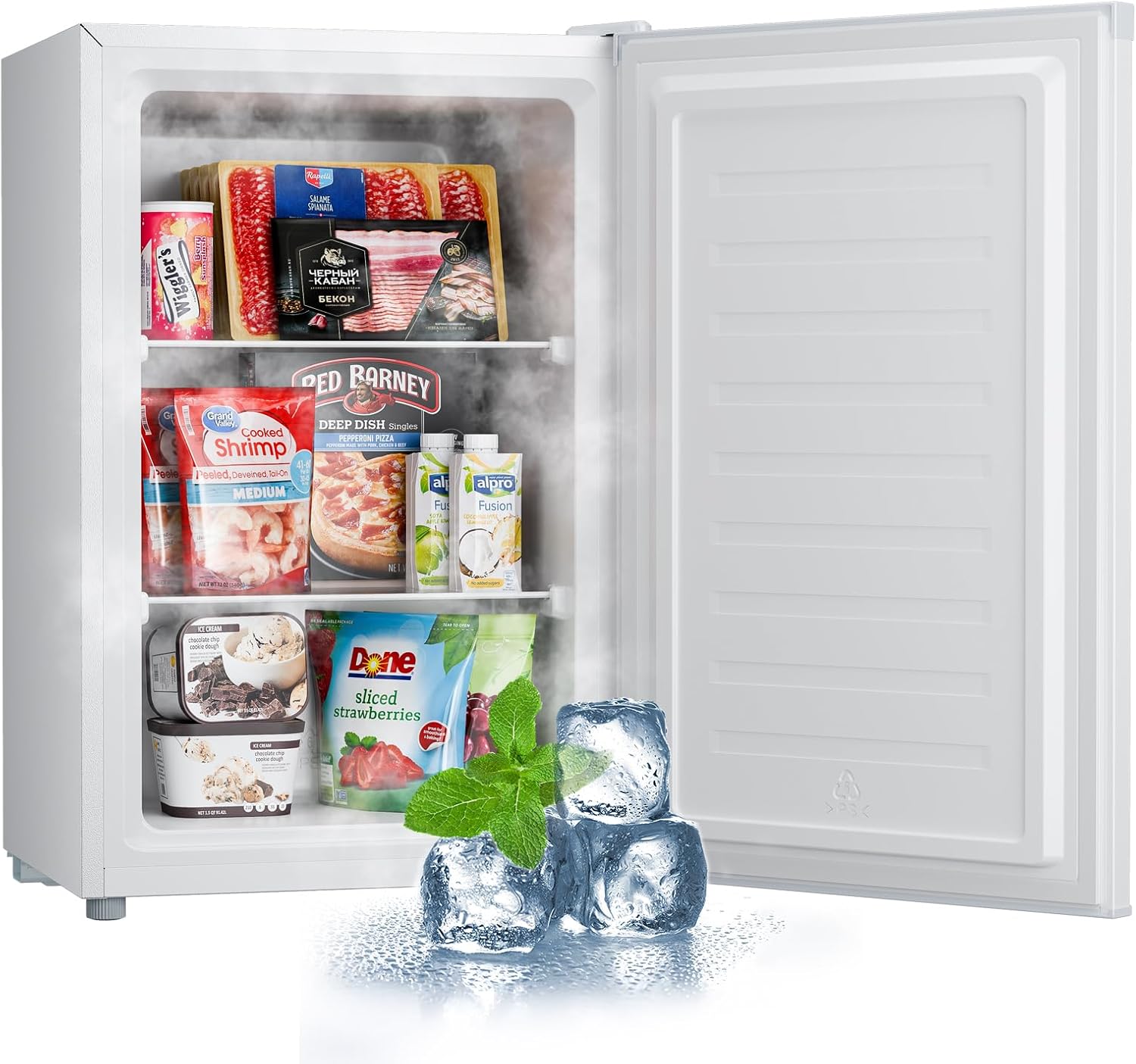 Upstreman 3.0 Cu.ft Small Mini Freezer Upright Freezer with Reversible Door, Fast Cooling, 5 Adjustable Thermostat, Stand Up Freezers with Ice Trays Defrosting Tools for Home, Dorm (White)