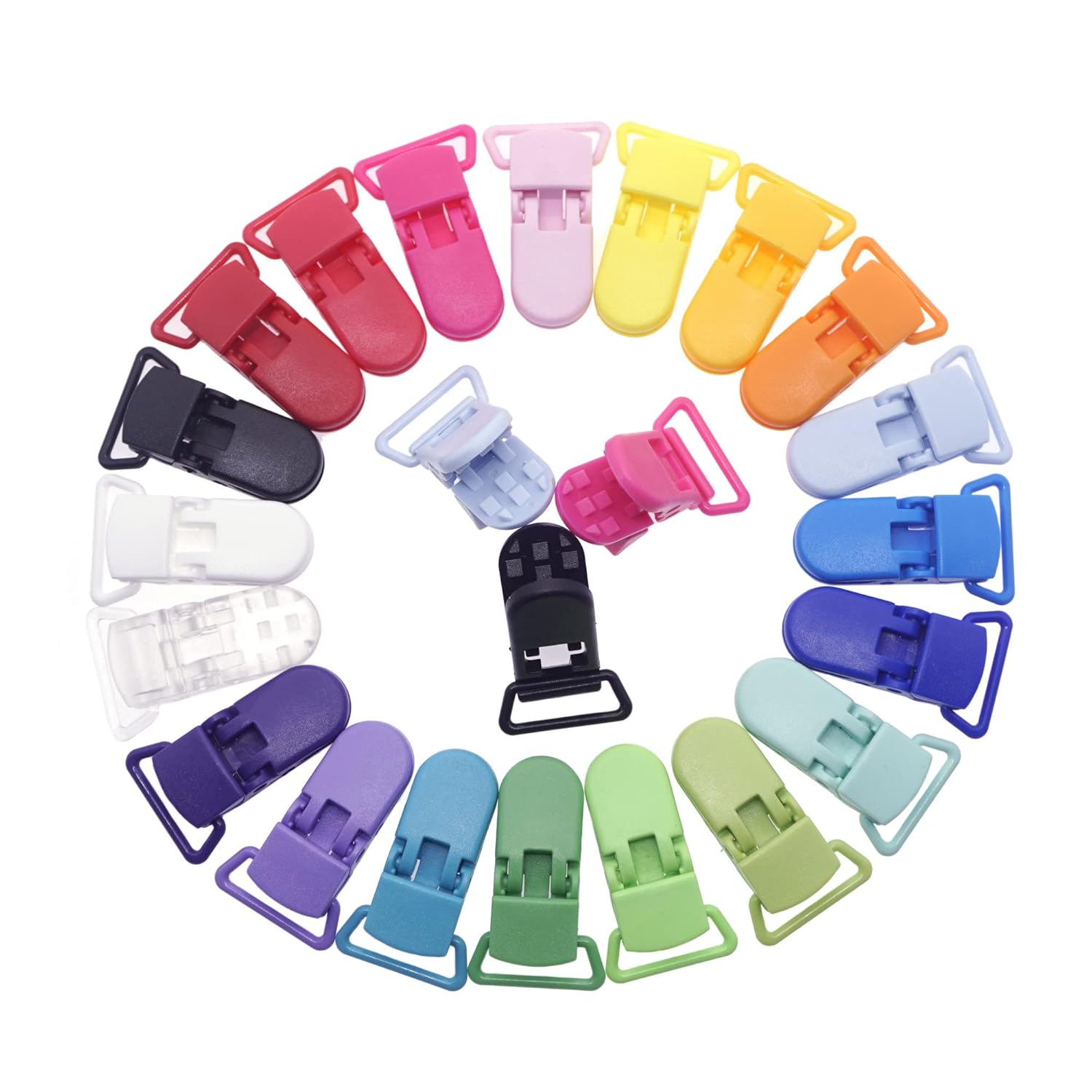 25Pcs Pacifier Clips Holders Suspender Mitten Binky Clip for DIY Dummy Chain Baby Blankets Bib Holder Suit for 20mm Ribbon (Mix 20 Color)