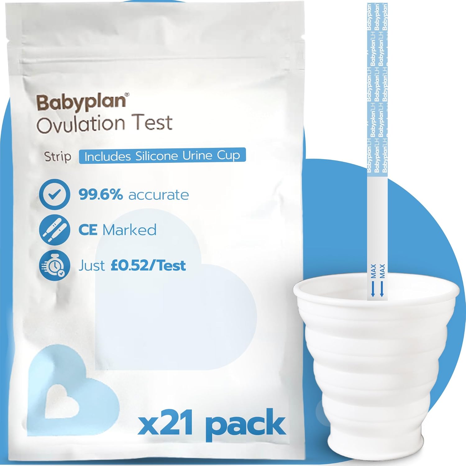 21 x Babyplan Ovulation Tests, Highly Sensitive Ovulation Test Strips with Silicone Urine Cup- 99,6% Accuracy, Fertility Test for Women, Easy to Perform and Read Results