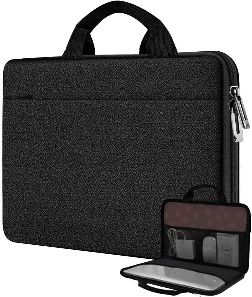 Hseok Laptop Case 13.3-14 inch Briefcase Handbag, Water-Resistant and Shockproof Computer Sleeve Compatible with MacBook Pro 14", Mac Air/Pro 13.3" and 13"-14" Notebooks Chromebooks,Black