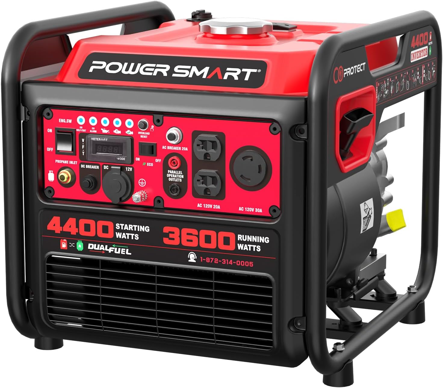 4400-Watt Dual Fuel Portable Inverter Generator, PowerSmart Gas Powered, CO-Sensor, Lightweight & Quiet for Home Use and Emergency Backup, Camping, EPA Compliant