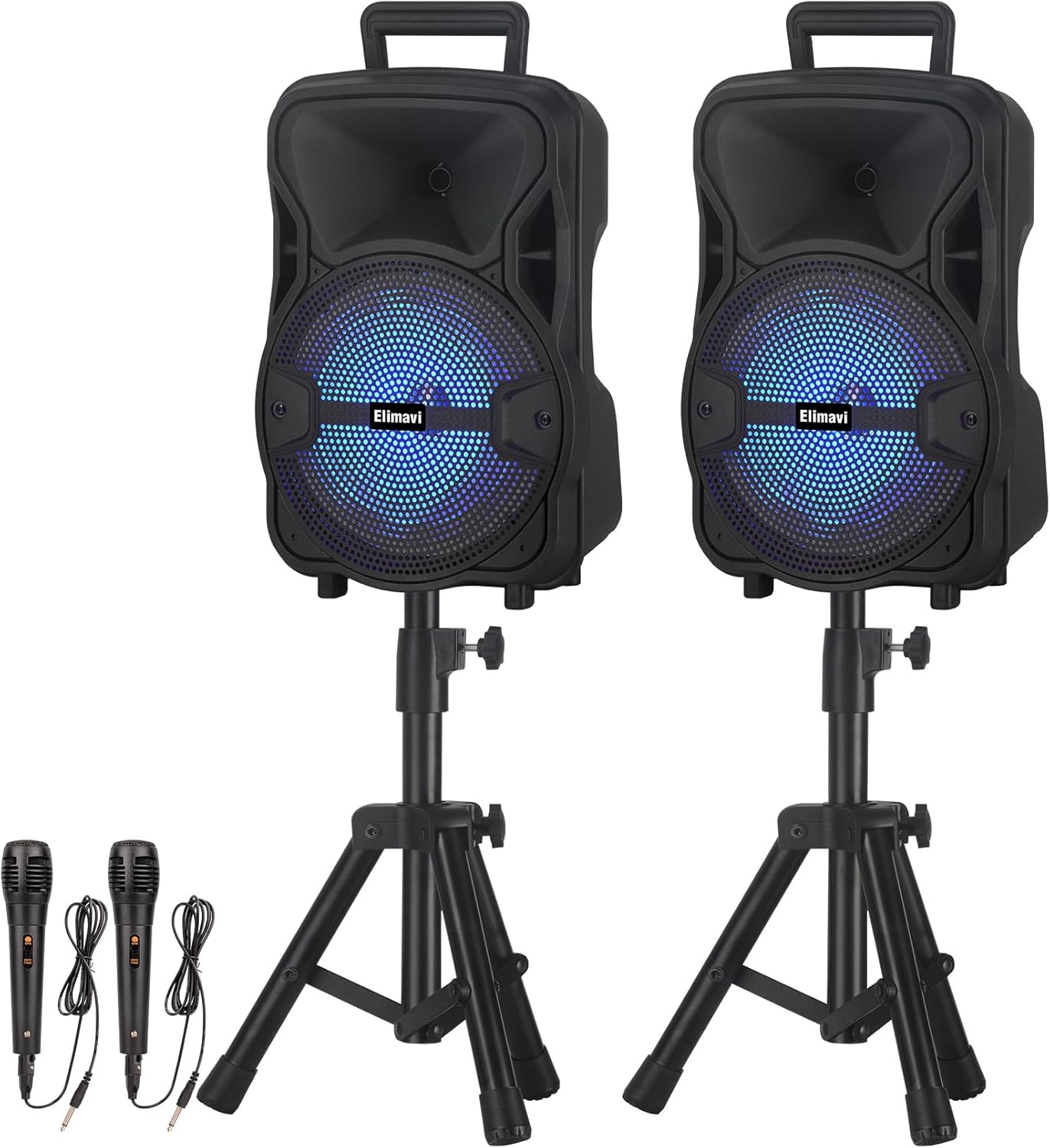 Portable PA System with Stands for Indoor and Outdoor, DJ Speaker with Dual 8", Wireless Party Speaker with Microphone TWS/AUX/USB