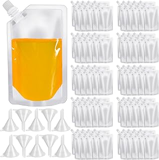 100 Pcs Plastic Flasks,8 Oz Drink Pouches Bulk,Reusable Drink Pouches,Leak-Proof Food Grade Plastic Flasks for Travel