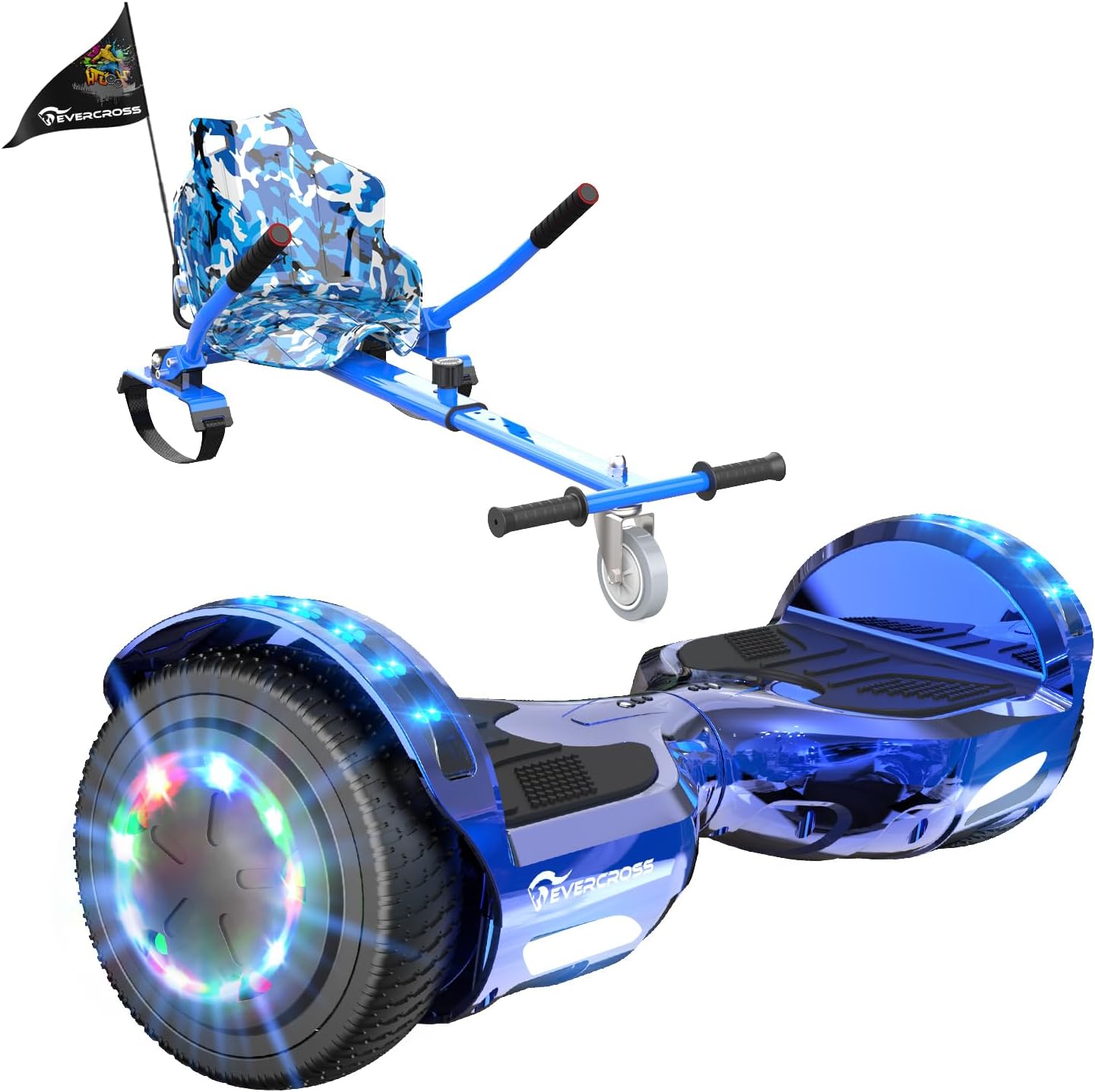 EVERCROSS Hover Board Kids, Hoverboards with Seat Attachment Hoverkart, 6.5" Self Balancing Scooters, Hoverboards Bluetooth with LED Lights, Ideal Hover Board for Kids Teenagers Adults