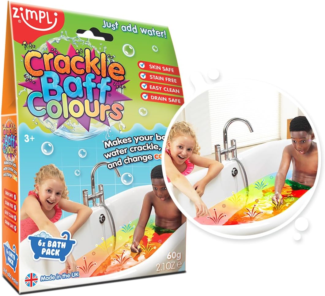 ZIMPLI Crackle Baff Colours, 6 Bath Pack, Magically makes your water Crackle, Pop & Change Colour, Educational & Learning Toy, Sensory Play for all ages
