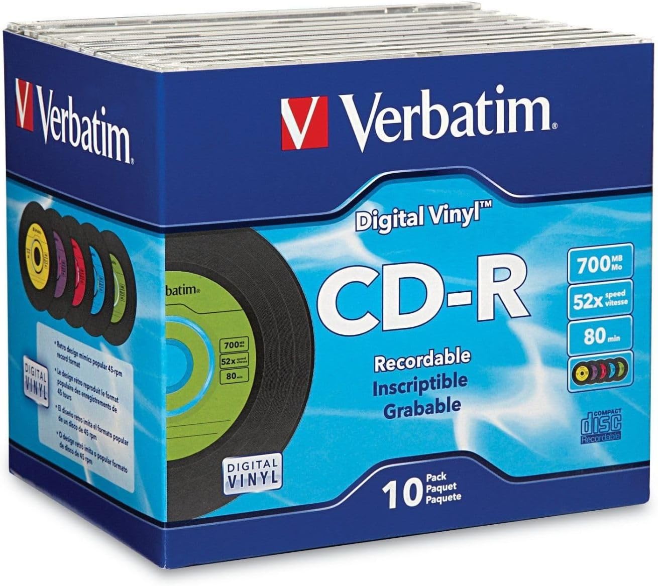 Verbatim Digital Vinyl CD-R 700MB 52X Recordable Discs, 10 Pack Cases