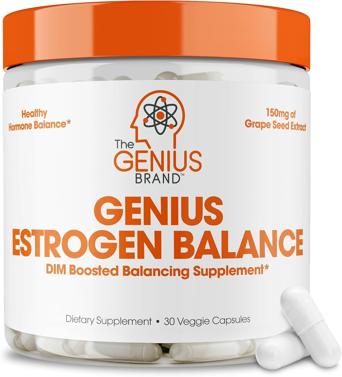 Genius Estrogen Balance, Dim Supplement - Blocker for Men & Women - Hormones, Hormonal Acne & Menopause - Aromatase Inhibitor with Grape Seed Extract & BioPerine - 30 Capsules