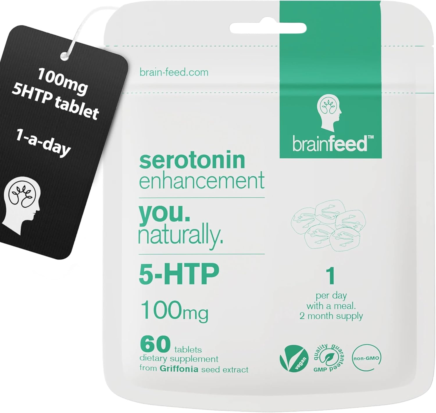 5 HTP Supplement | 60 x 5HTP High Strength Tablets -1 A Day | Natural 5htp 100mg from Griffonia Seed Extract | Serotonin Supplements | Mood Booster | UK Manufactured