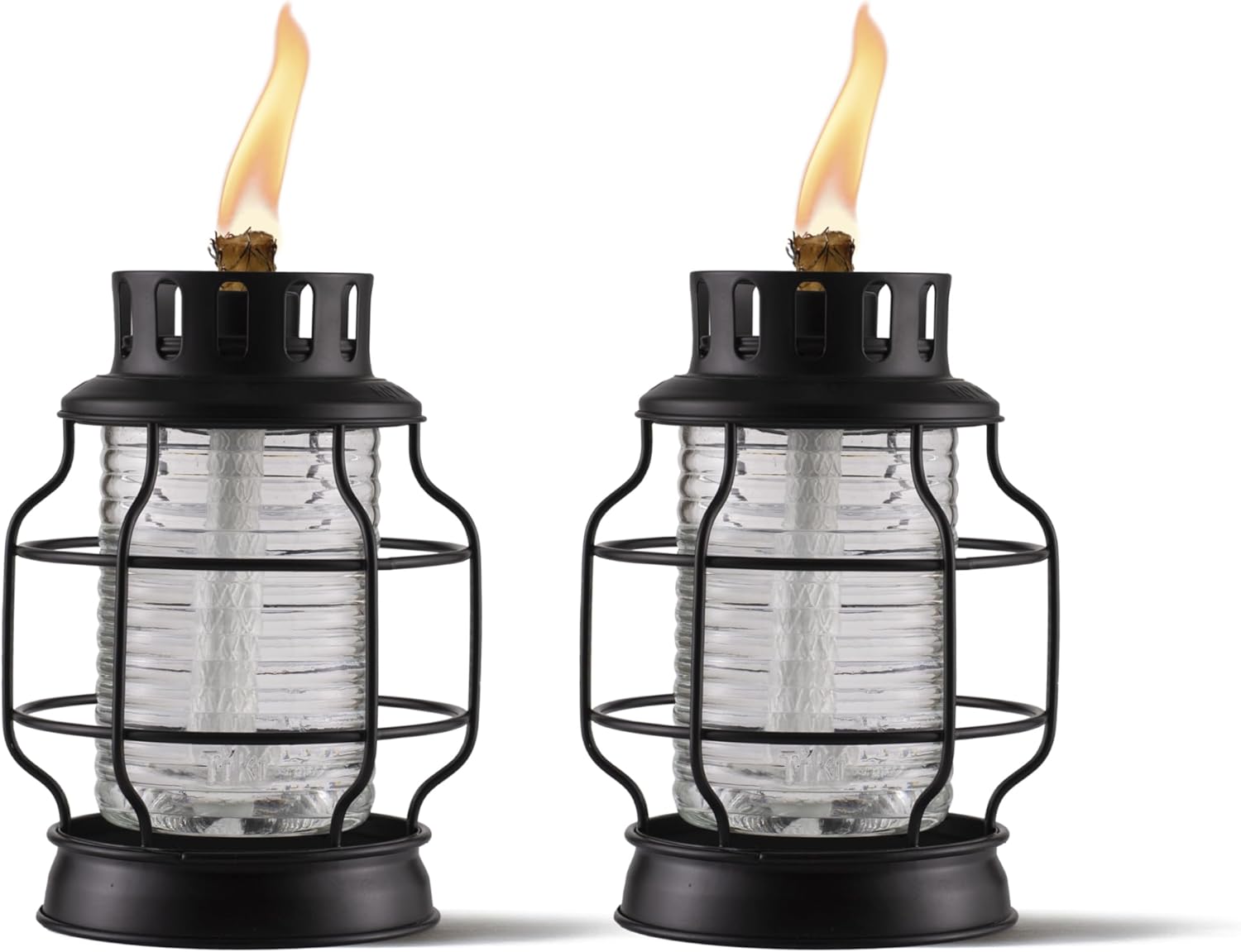 TIKI Tabletop Metal Torch Lanterns, 2-Pack – Stylish Outdoor Tabletop Torches for Patio, Garden & Backyard, Decorative Torch with Fiberglass Wick & Snuffer, Black