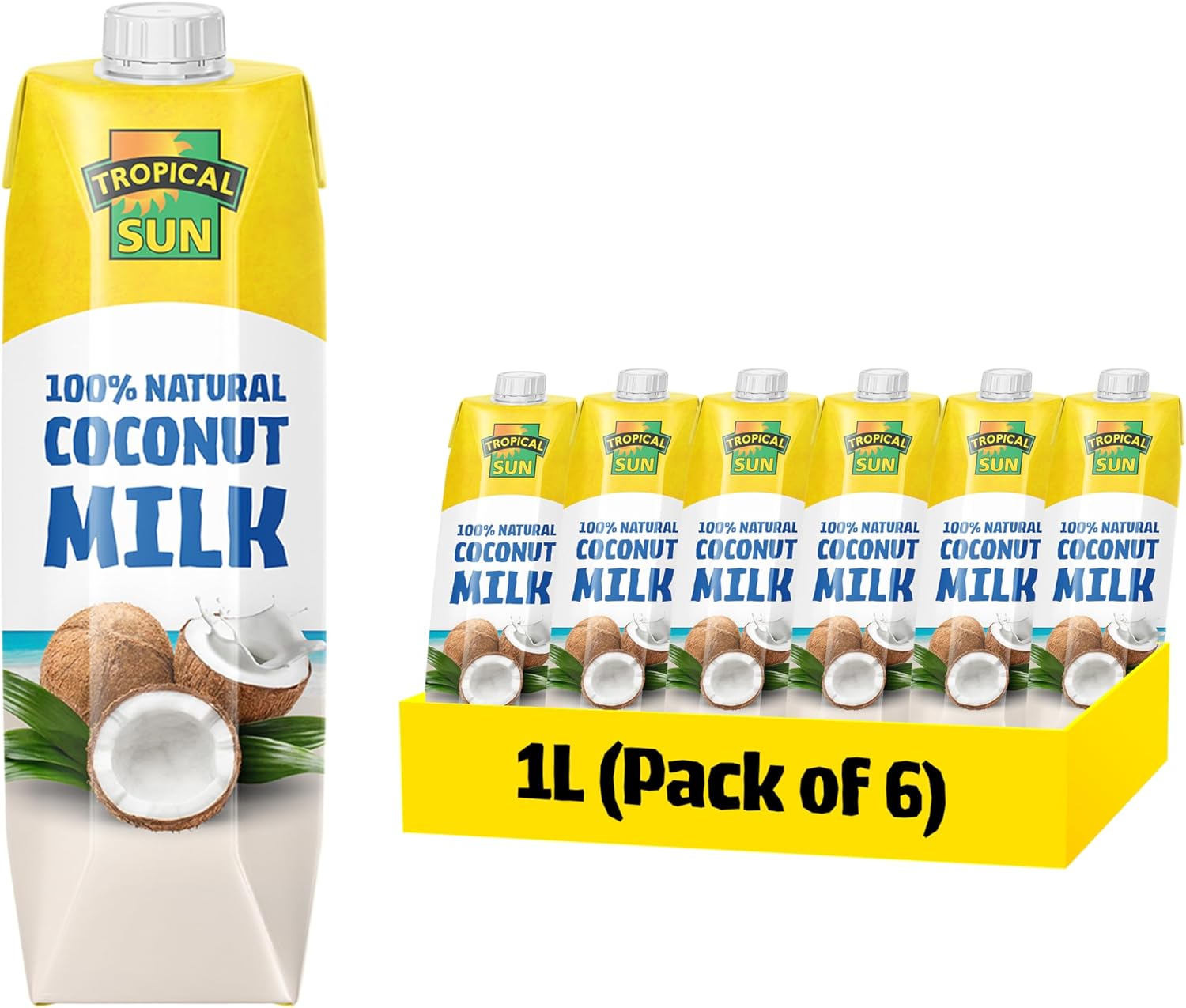 Tropical Sun 100% Natural Coconut Milk | Healthy, Gluten-Free Coconut Milk | No Additives or Preservatives | Pack of 6 (1L)