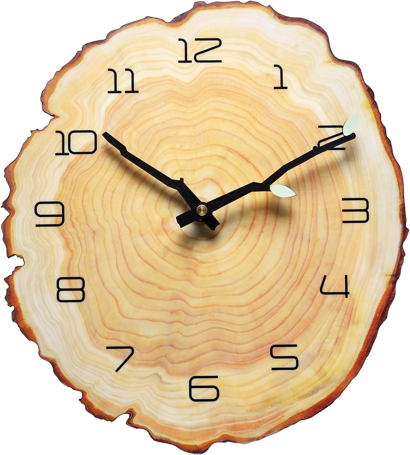 NUOVO 12 Inch Annual Ring Wall Clock Wood Grain Clock Tree Stump Shape Creative Silent Clock Battery Powered Arabic Numerals Decorative Home Living Room Office
