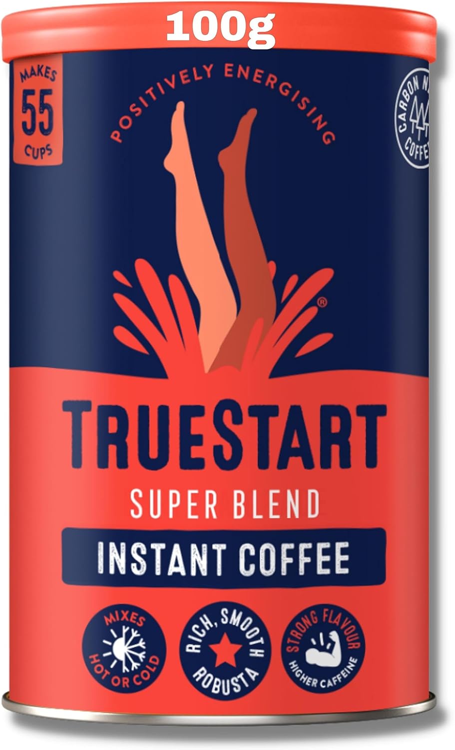 TrueStart Barista Grade Super Blend Strong Instant Coffee – 1 x 100g (55 Cups) Premium Freeze-Dried Coffee Granules, Mycotoxin-Free, Antioxidant Rich, Strong & Smooth with 100% Full Flavour