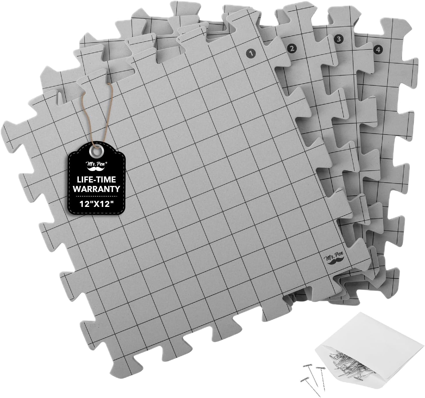 Mr. Pen- Interlocking Blocking Mats, 12”x12”, 4 Pack, Blocking Mats for Knitting & Crochet Projects with 50 T-Pins, Knitting Blocking Mats and Pins, Crochet Blocking Board for Crocheting