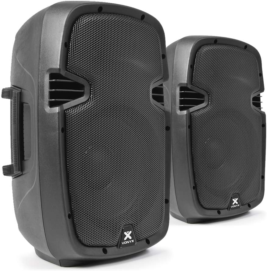 VONYX SPJ-1000AD Active PA Speaker System – Pair of 10 Inch Powered Speakers with Built-In 800W Amplifier, Mic & Line Inputs – Portable DJ Sound System for Live Music, Events & Stage