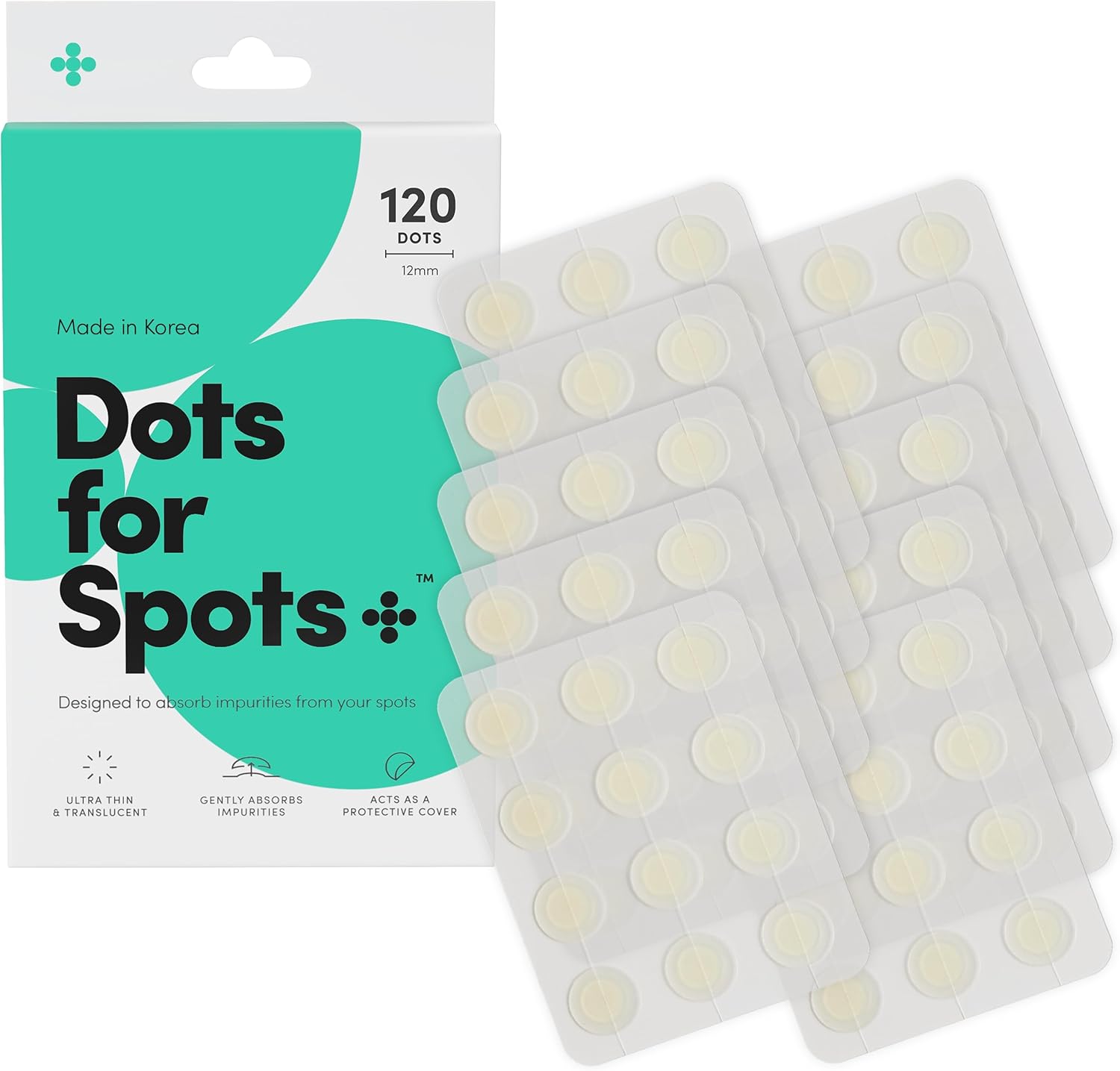 Dots for Spots Pimple Patches- Pack of 120 Translucent Hydrocolloid Spot Patch Treatment Stickers for Face - Fast-Acting, Vegan & Cruelty Free - Korean Skin Care