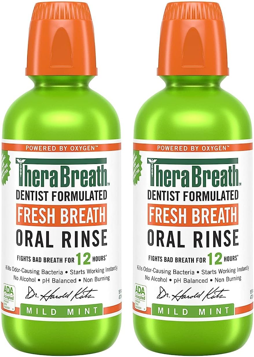 TheraBreath Fresh Breath Dentist Formulated Oral Rinse, Mild Mint, 16 Oz (Pack of 2)