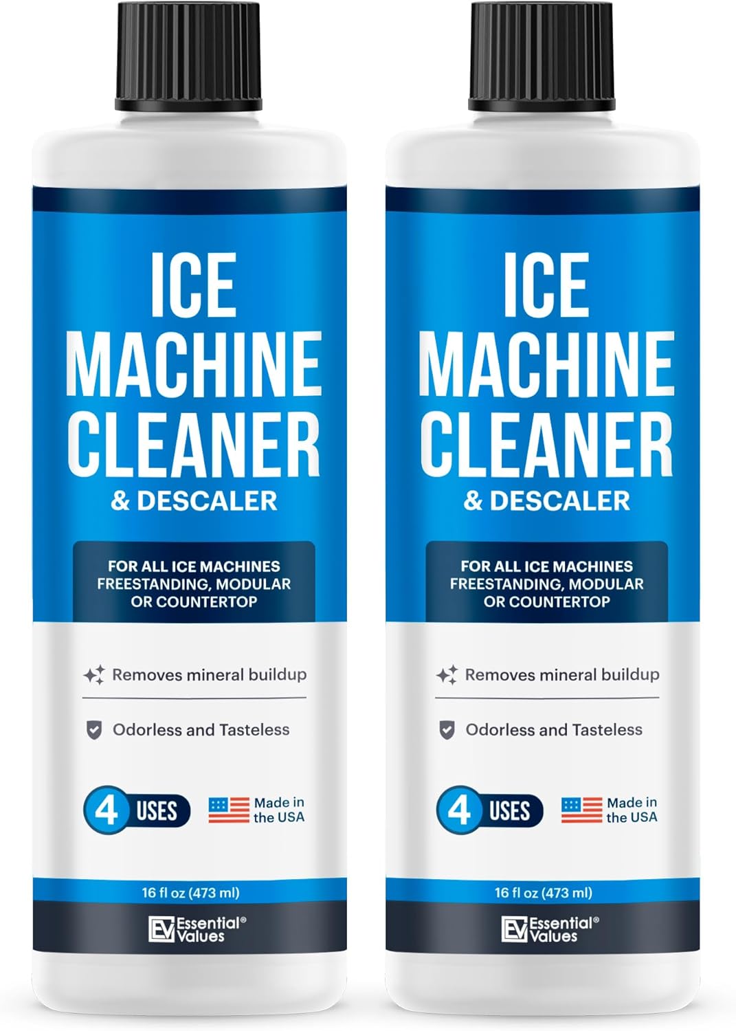 Essential Values 2-Pack Ice Machine Cleaner and Descaler 16 fl oz, Nickel Safe Descaler | Ice Maker Cleaner Compatible with All Major Brands (Scotsman, KitchenAid) Manufactured in USA