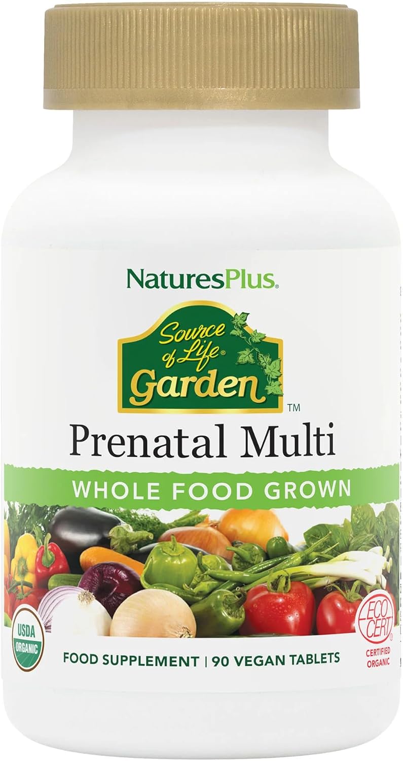 NaturesPlus Source of Life Garden Organic Prenatal Multivitamin - Vegan Prenatal Vitamins Supplement - Folate, Methyl B12, Iron - Organic, Gluten Free - 90 Tablets