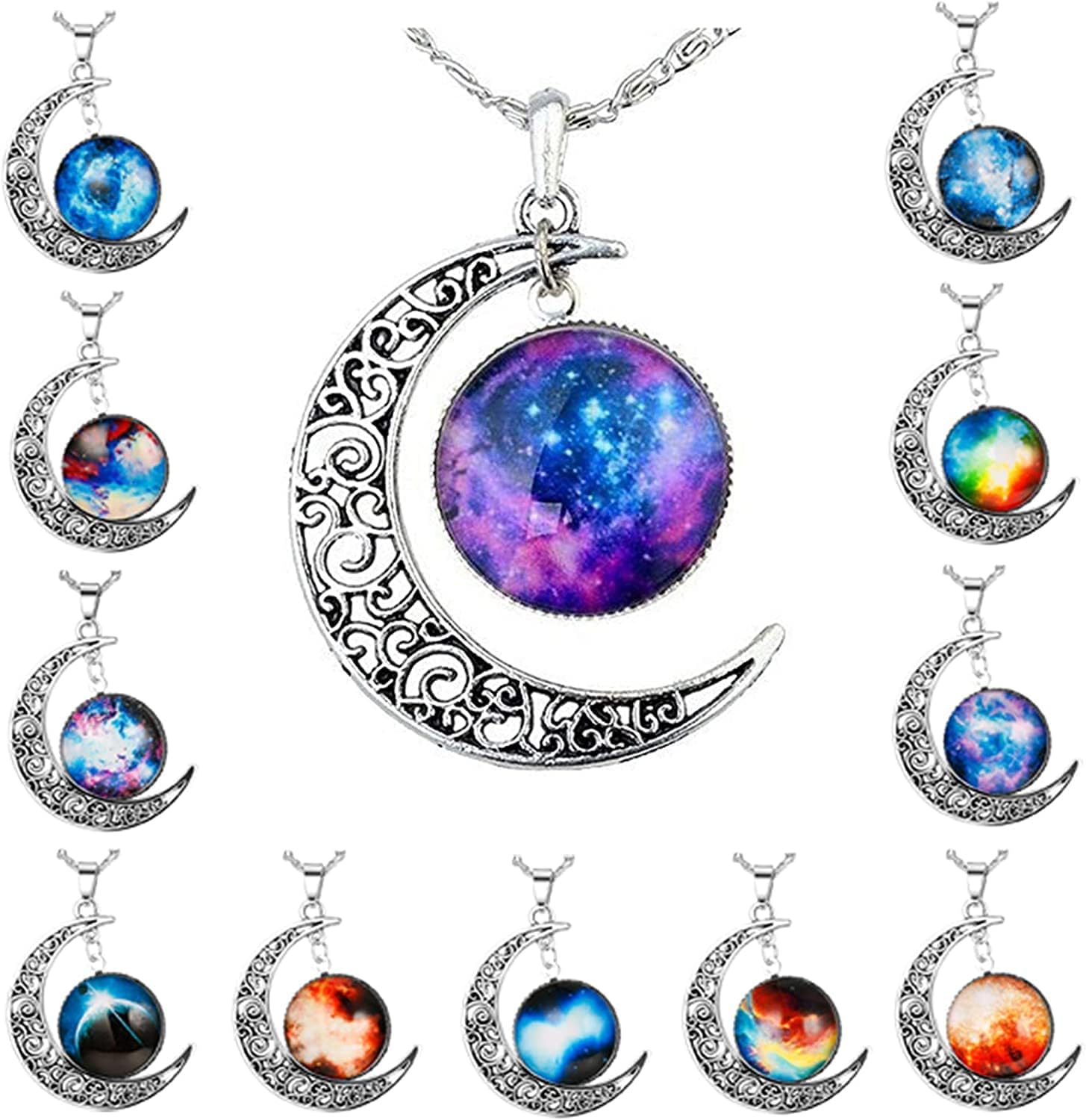 ADRAMATA 12 Pcs Crescent Moon Pendant Necklaces for Women Girls Best Friend Necklaces Jewellery BFF Necklace Planet Pendant Necklaces Set Friendship Necklace Gifts for Women