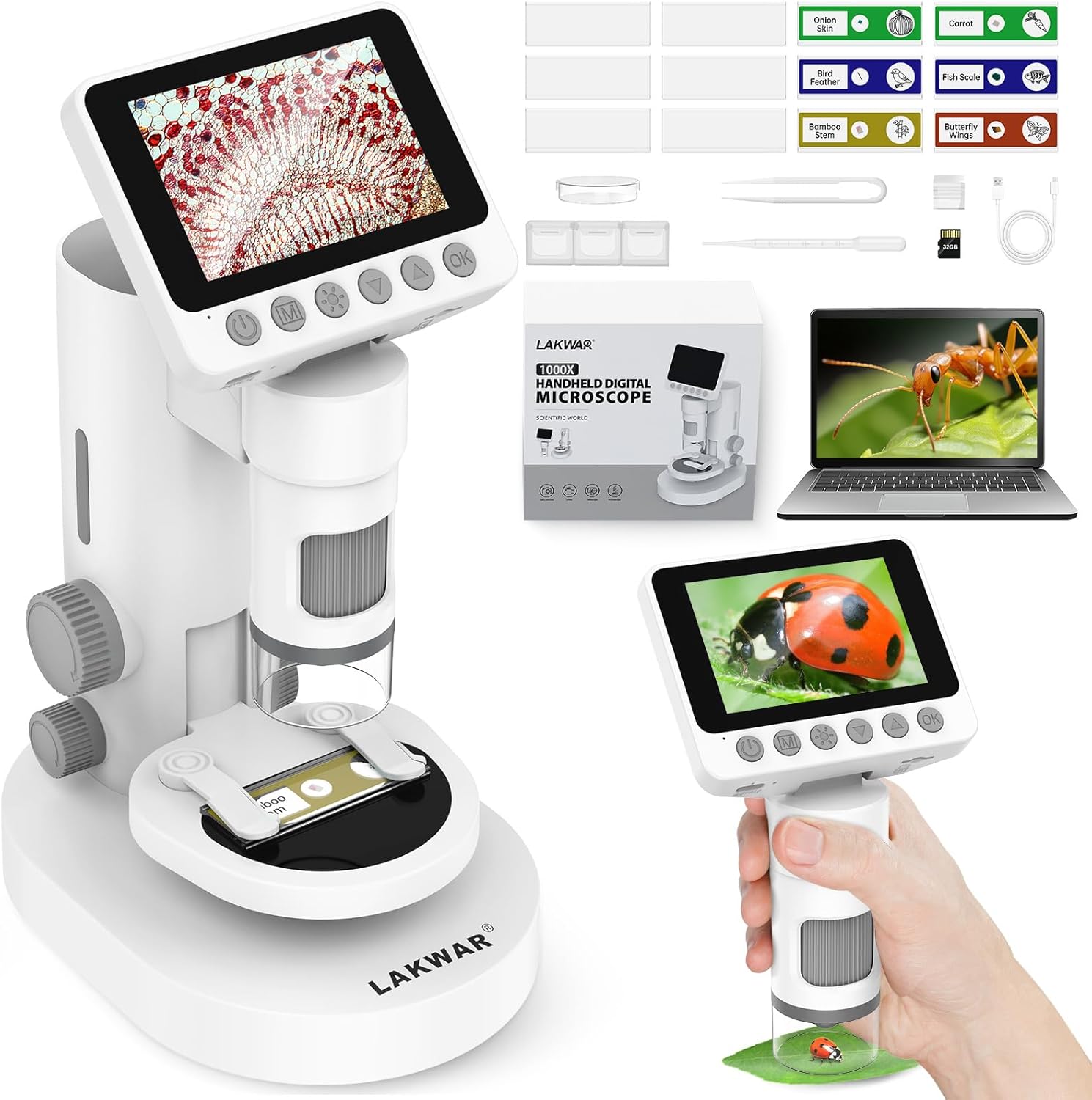 1000X Portable Microscope for Kids with 3.5-inch-Screen: 3-in-1 Digital Handheld Microscope for Kids Home School Biology Science Education