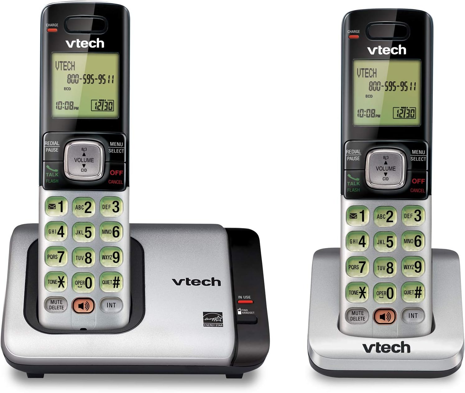 VTech CS6719-2 2-Handset Cordless Phone with Caller ID/Call Waiting, Handset Intercom & Backlit Display/Keypad, Silver