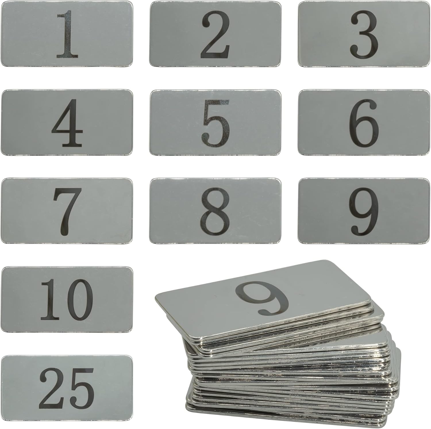 StayMax Rectangle Metal Numbered Tags Stainless Steel Number Tag Key Tags with No Holes (1-25)