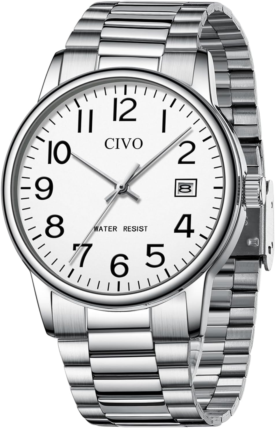 CIVO Watches for Men Analog Quartz: Waterproof Watch with Numeral Dial Easy to Read - Black Dress Mens Wrist Watch Stainless Steel - Gifts for Husband Father at Birthday Anniversary