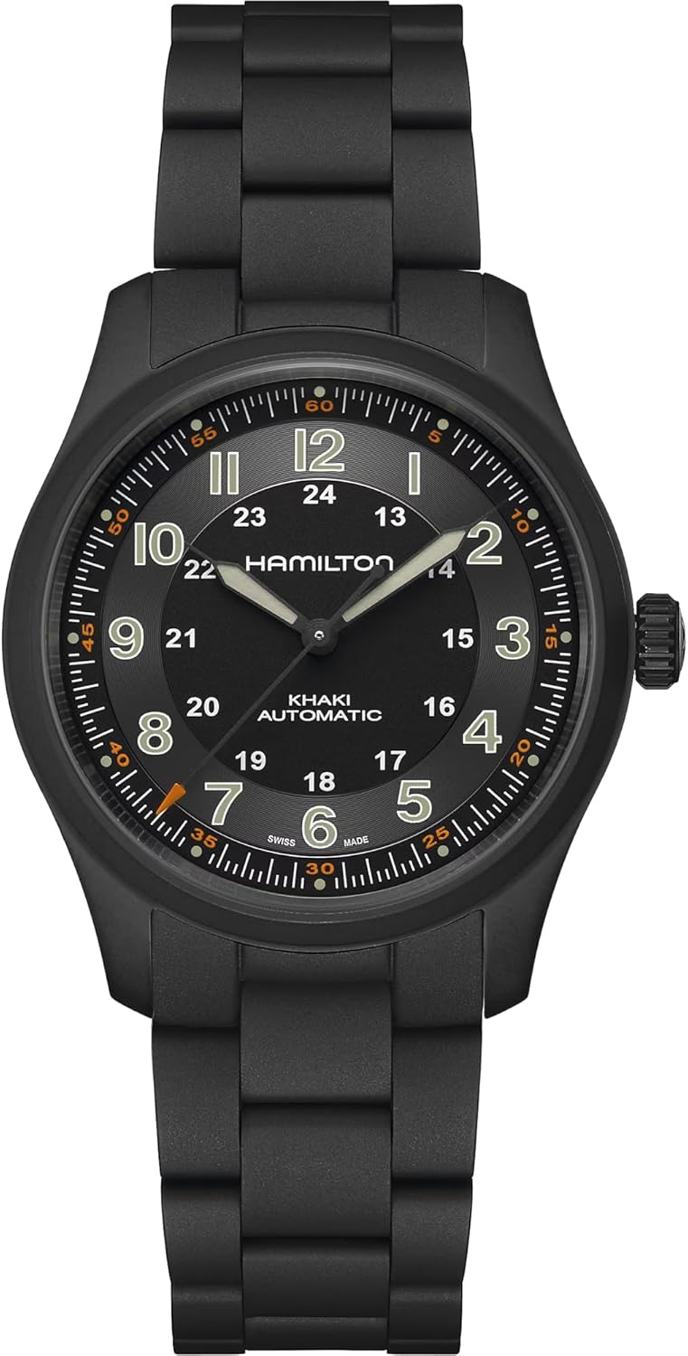 Hamilton Khaki Field Auto | Swiss Made | Titanium Case | Black Dial Analog Watch | Black PVD Bracelet (Model: H70215130)