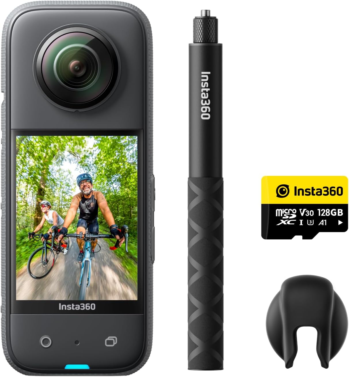 Insta360 X3 128 GB Vlog Kit - 360 Action Camera with 5.7K 360 Active HDR Video, 4K Single-Lens Camera, Waterproof, FlowState Stabilization, 2.29" Touchscreen, AI Editing, for Motorcycle, Wintersports