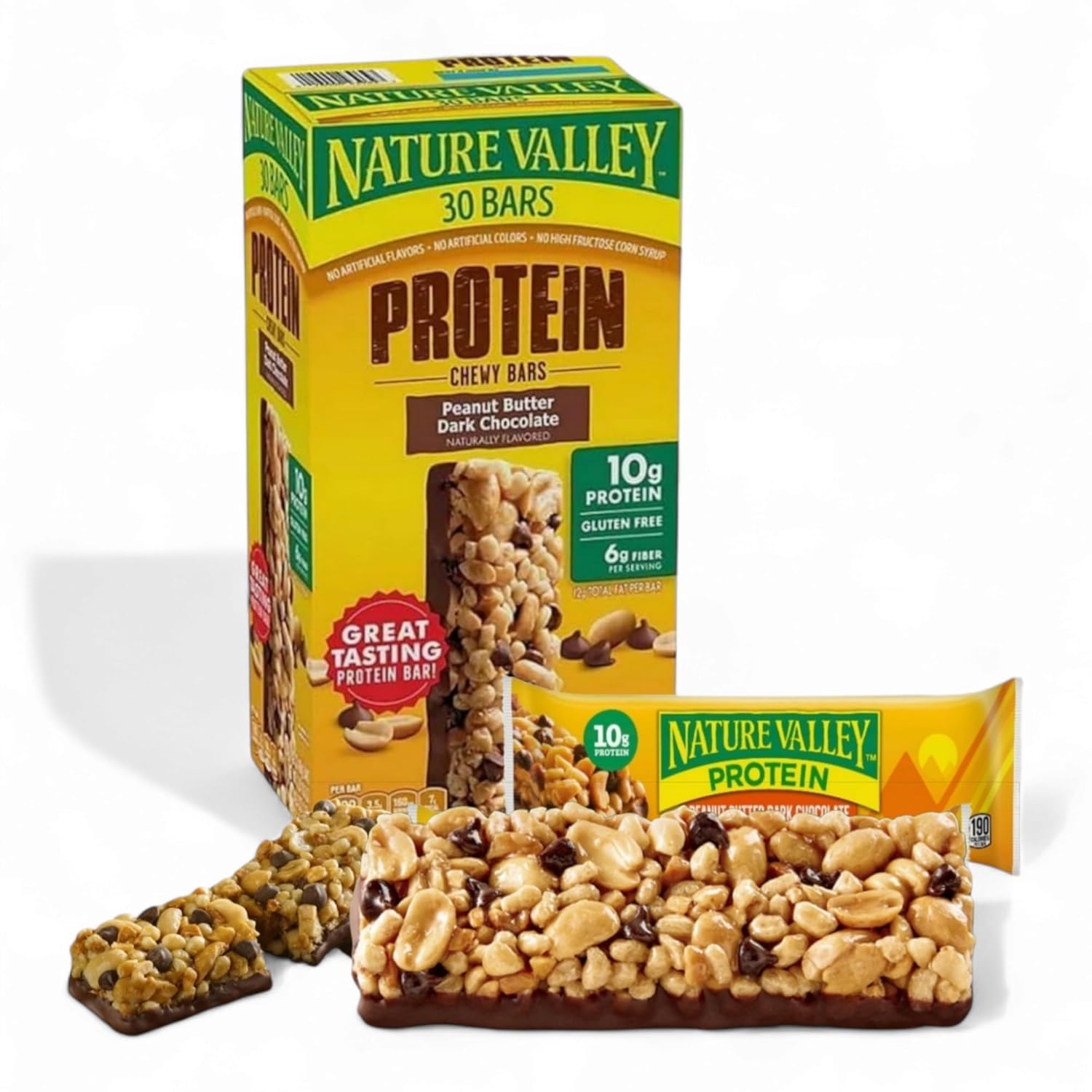 Nature- Valley Protein Bars, Peanut Butter Dark Chocolate, 30-Count – High-Protein Chewy Snacks, Perfect for On-the-Go Energy Custom Bundled by MOOCHI