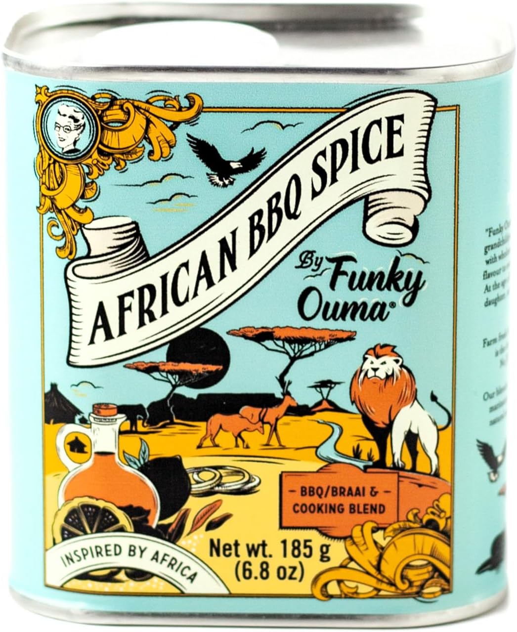 Funky Ouma BBQ Rub 185g in Recyclable Tin– South African All Purpose Seasoning for Men, Women, Dads & Foodies – Natural Flavored Braai Salt, Spice and Herbs – Gifts for Him, Kitchen Home Essentials
