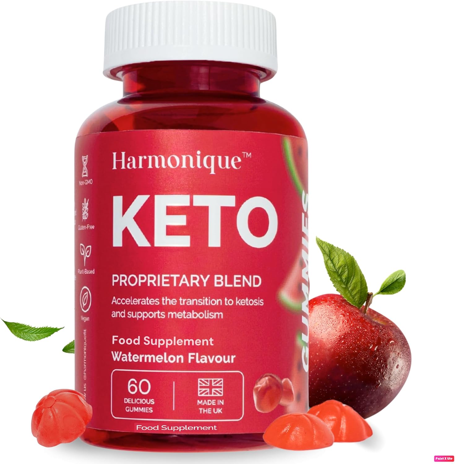 Harmonique Keto Gummies, 2000mg, 60 Gummies, ACV, Gluten-Free, Vegan, L-Arginine, L-Carnitine, Raspberry, Ginger, Green Tea, Green Coffee, Panax, Ketogenic Diet and Digestive Support Supplement.