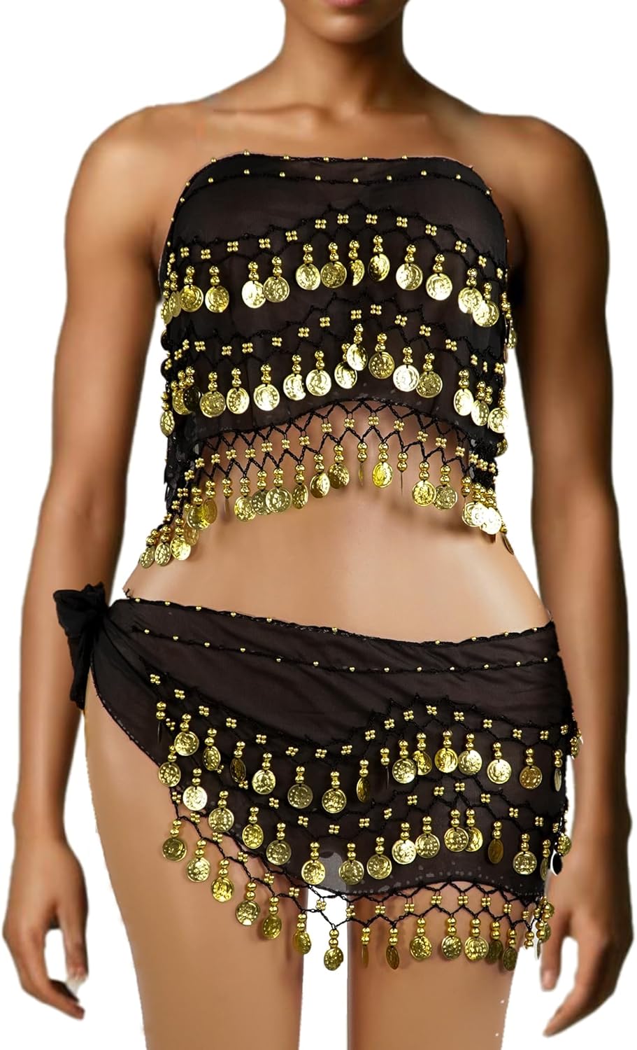 Baisdan 2 Pcs Belly Dance Hip Scarf, Belly Dance Skirt and Top Set for Zumba Latin Latin Yoga Class, 2 Pcs