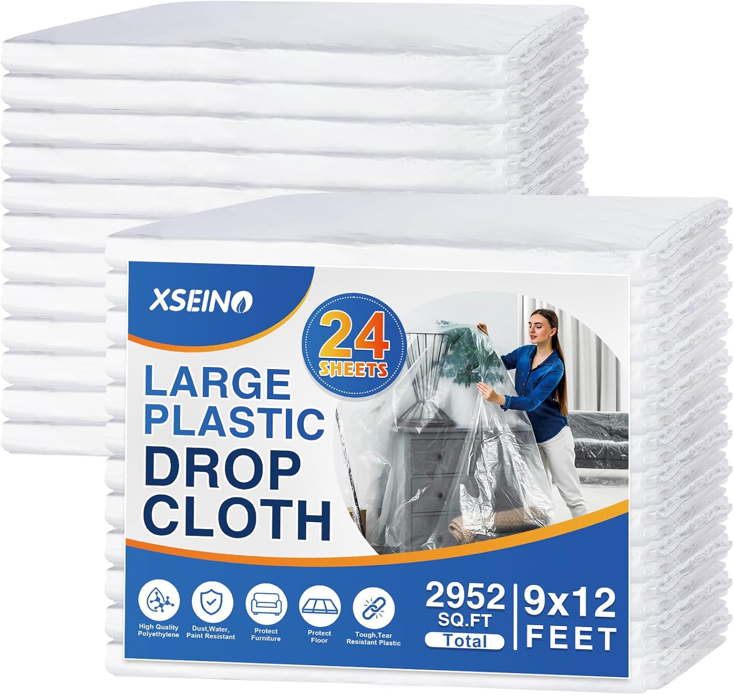 24 Pack 12 x 9 ft 0.4 MIL Large Painter’s Plastic Drop Cloth Painting Sheet-Light & Durable Dust Cover-Clear Plastic Sheet-Plastic Sheeting-Plastic Cover-Paint Drop Cloth- Plastic Floor Protector