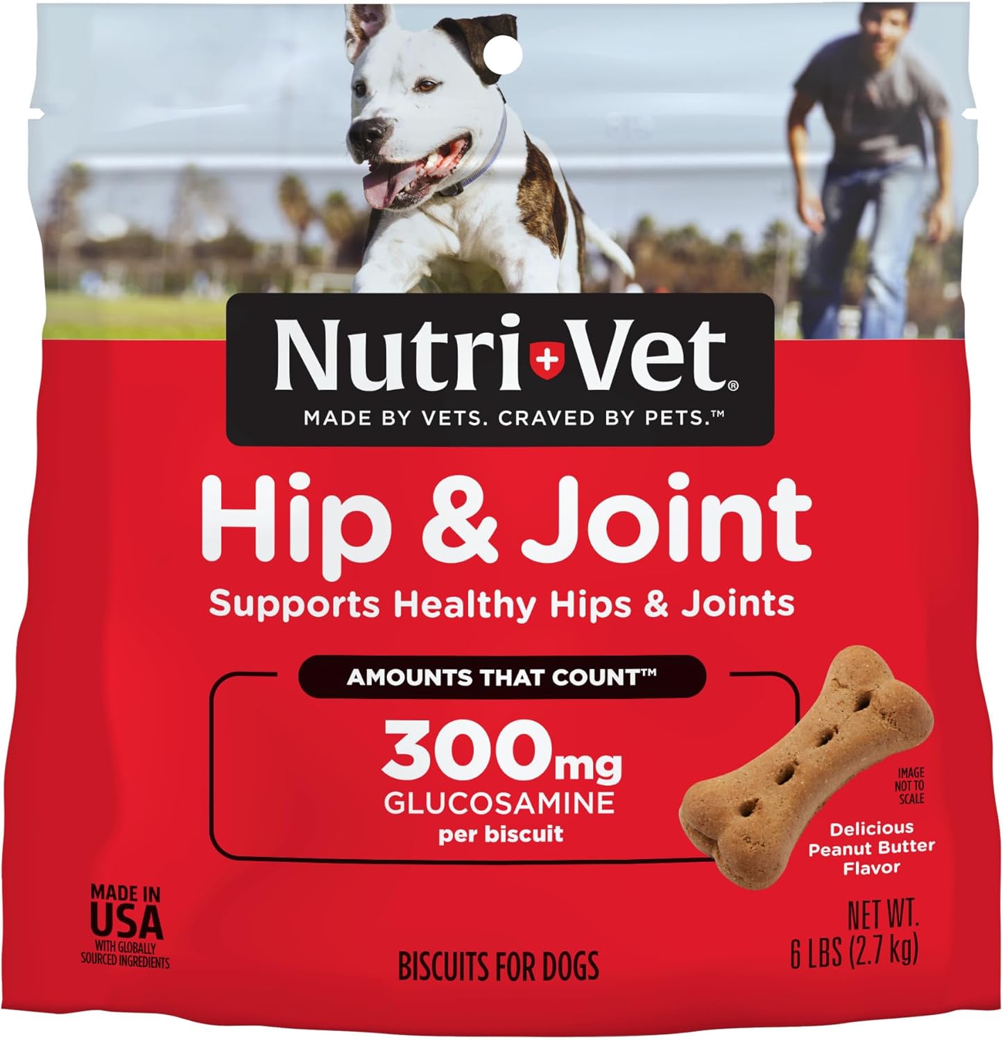 Nutri-Vet Hip & Joint Biscuits for Dogs - Tasty Dog Glucosamine Treat & Dog Joint Supplement - Large Sized Biscuit with 300mg Glucosamine - 6 lb