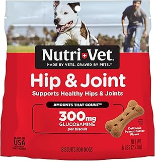 Nutri-Vet Hip & Joint Biscuits for Dogs - Tasty Dog Glucosamine Treat & Dog Joint Supplement - Large Sized Biscuit with 300mg Glucosamine - 6 lb