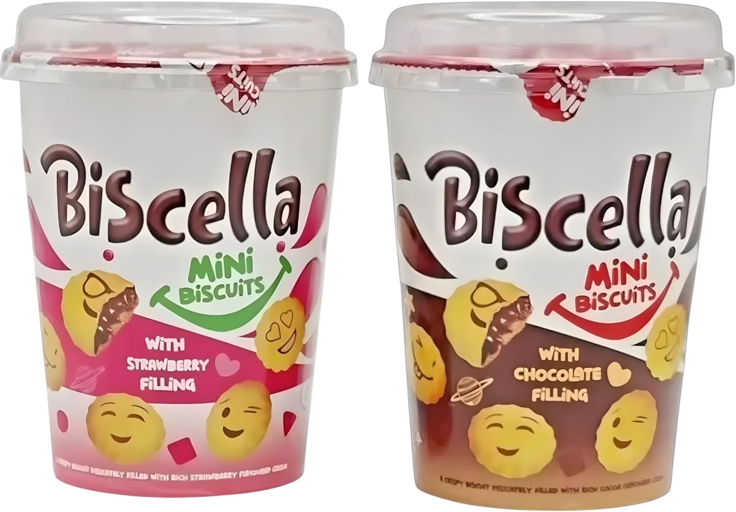 Biscella Custom Case 6 x 125g Tubs (Choose Your Flavours) | Halal Certified, Crispy Biscuits with Chocolate or Strawberry Filling, Perfect Snack for All Ages