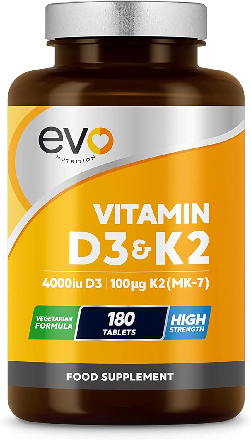 Vitamin D3 4000iu & Vitamin K2 100ug (MK7) |180 D K Vegetarian Tablets | 1-A-Day | 6 Month Supply | High Strength | Vitamin D K2 Supplement | Made in The UK | Cholecalciferol & Menaquinone