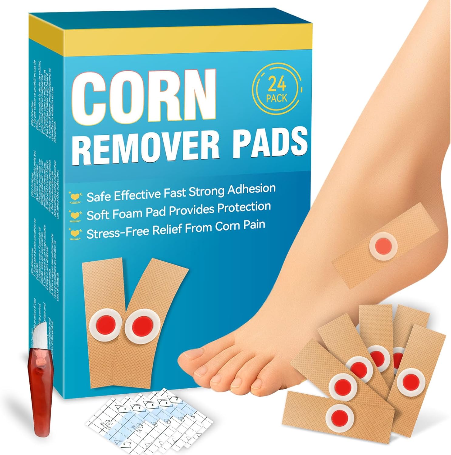 Corn Removers for Toes and Feet, 24 Pack Corn and Callus Remover Pads with Waterproof Adhesive, Gentle Cushions for Pain Relief, Corn Remover Bandaid for Hand & Foot Use