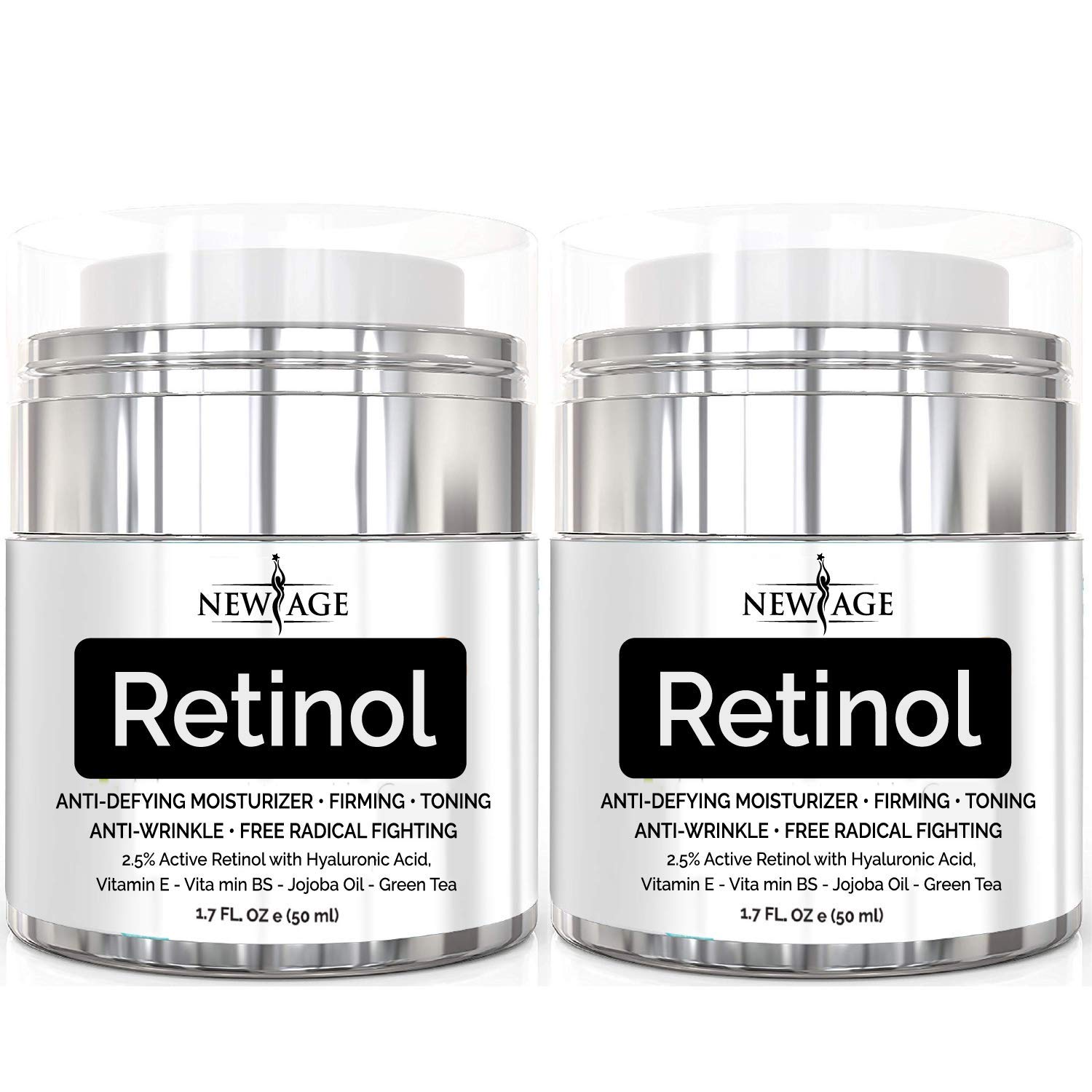 NEW AGE Retinol Cream Neck & Facial Moisturizer Serum with Hyaluronic Acid, Vitamin E - Anti Aging Formula Reduces Wrinkles, Fine Lines-Day and Night Cream 1.7 Fl Oz - 2 Pack - Retinol