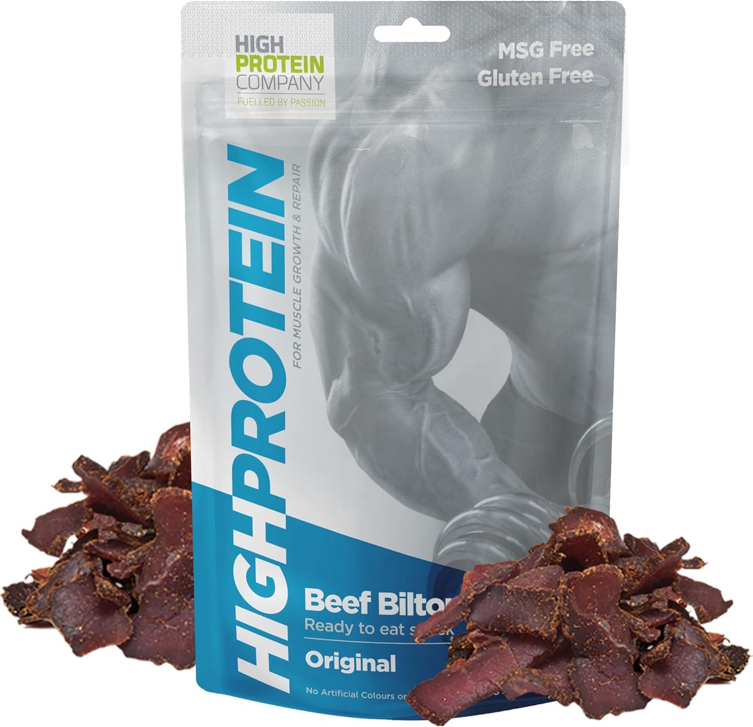 High Protein - Original Biltong, 600g Pack of 12 x 50g High Protein, low fat, Thin Tender Slices of authentic Beef Biltong, beef Jerky, Gluten & MSG Free, Convenient Snack