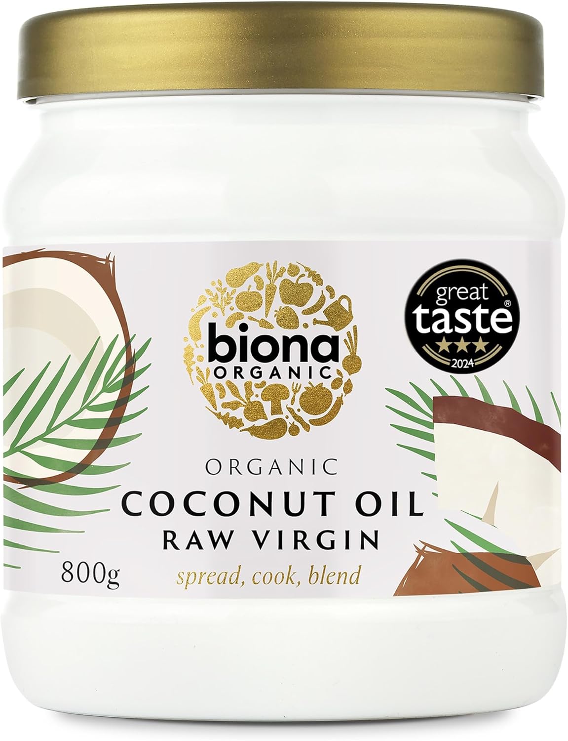 Biona Organic Raw Virgin Coconut Oil 800g - Great Taste Award 2024 Winner - Versatile Cooking Ingredient & Natural Beauty Product