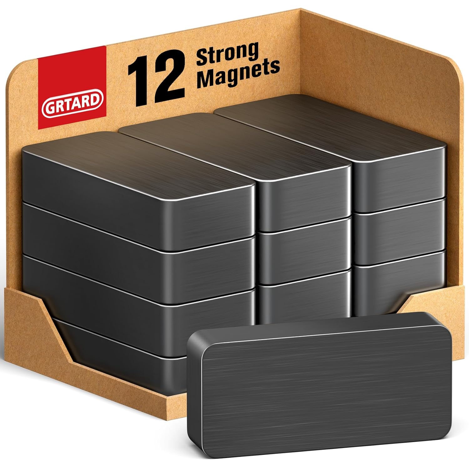 Grtard 12 Pack Heavy Duty Ferrite Blocks Magnets, 1 7/8" x 7/8" x 3/8" Rectangular Ceramic Magnets for Crafts, DIY, Science, Fridge, Tool Room Whiteboard and Cruises