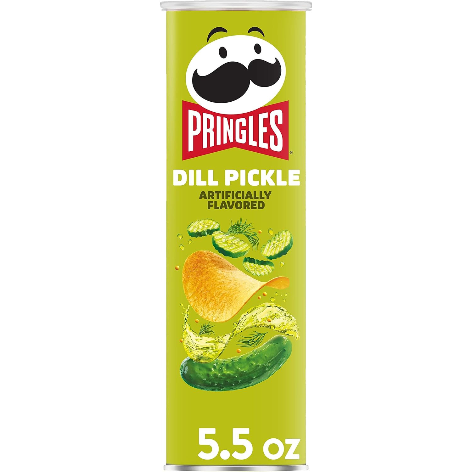 Pringles Potato Crisps Chips, Lunch Snacks, Snacks On The Go, Dill Pickle, 5.5oz Can (1 Can)